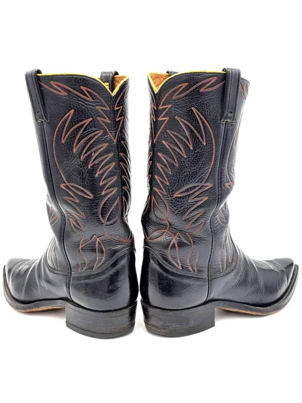 1950s? Vintage Justin Boots Black Leather Mens 10.5D Snip-toe Cowboy Western USA - Picture 3 of 16